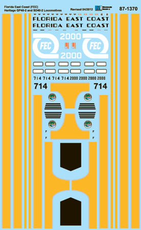 Microscale 87-1370 HO FEC Heritage CG40-2 & SD40-2 Locomotives Decal Sheet