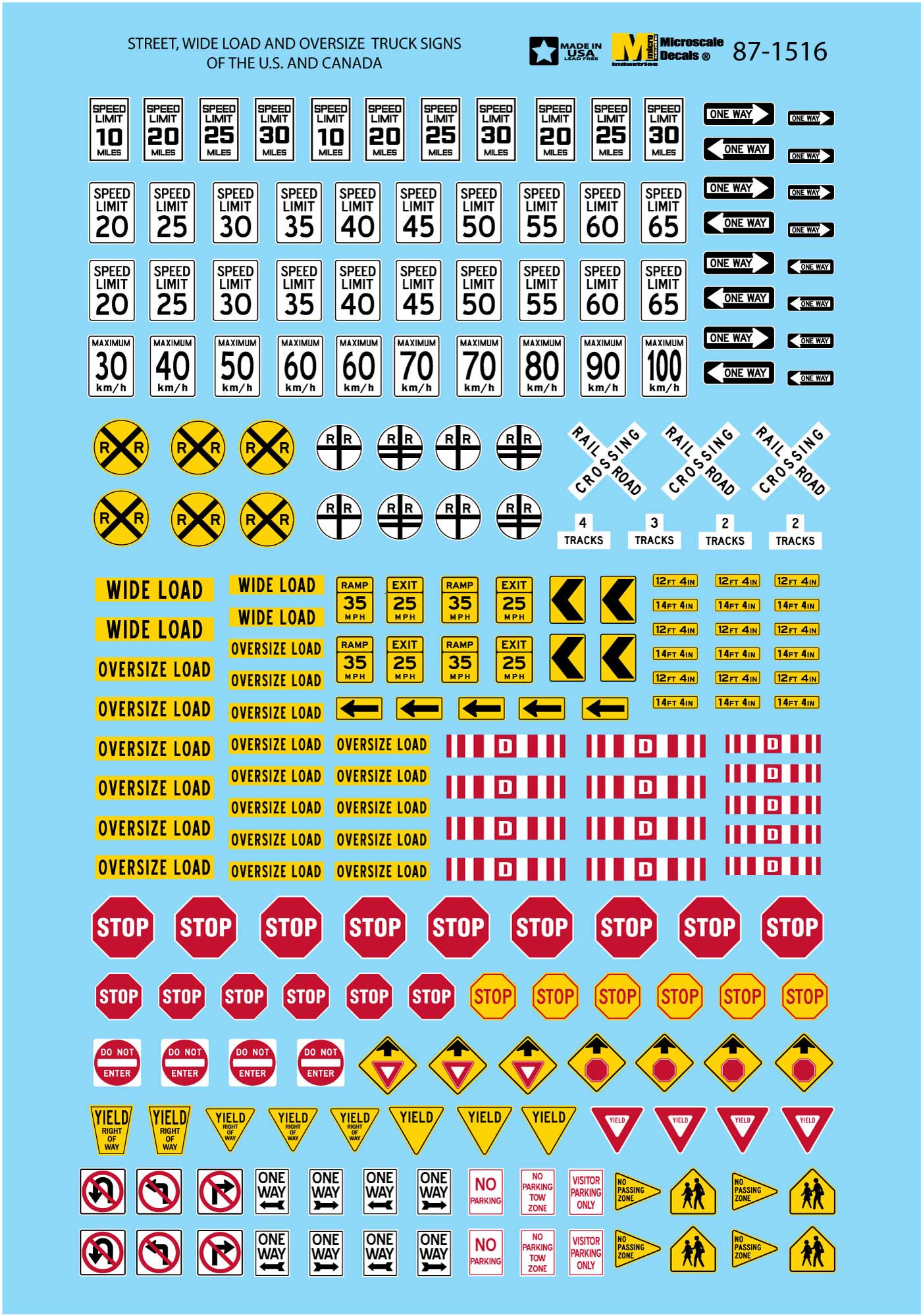 Microscale 87-1516 HO US and Canada Wide Load & Oversize Road Sign Decal Sheet