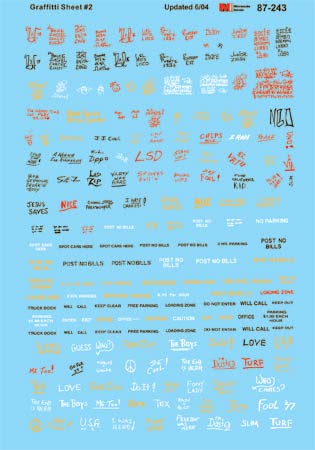 Microscale 87-243 HO 1970''s+ Assorted Graffiti #2 Waterslide Decal Sheet