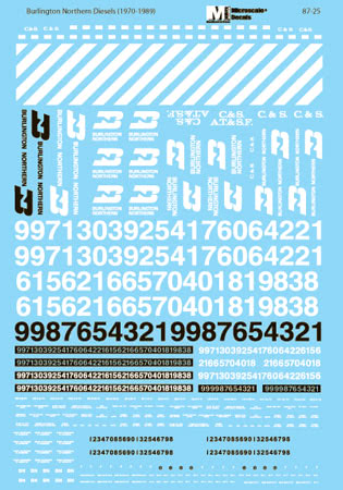 Microscale 87-25 HO 1970-1989 Burlington Northern Diesels Waterslide Decal Sheet