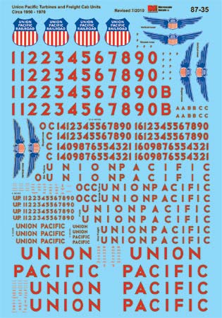 Microscale 87-35 HO 1947-80 Union Pacific Diesels & Gas Turbines Decal Sheet