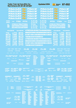 Microscale 87-552 HO Trailer Train (TTX) Flat Car Waterslide Decal Sheet