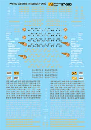 Microscale 87-563 HO 1911-1961 Pacific Electric Interurban Cars Decal Sheet