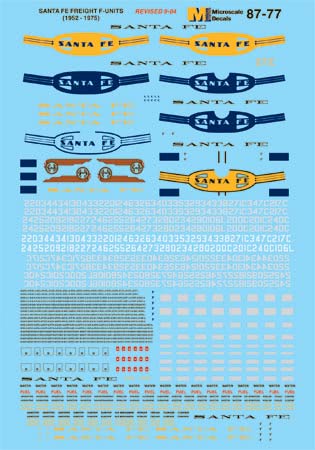 Microscale 87-77 HO 1951-1980 Santa Fe Freight F-Units Decal Sheet
