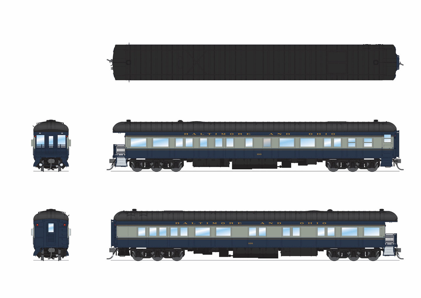 Broadway Limited 9721 HO Baltimore & Ohio Blue & Gray Business Car #100