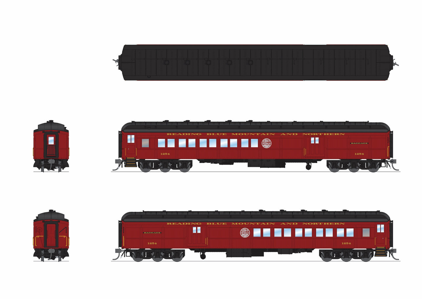 Broadway Limited 9744 HO RBMN Maroon Scheme Baggage-Combine Car #1254