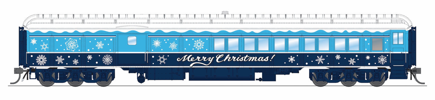 Broadway Limited 9745 HO Blue & White Holiday-Themed Baggage-Combine Car