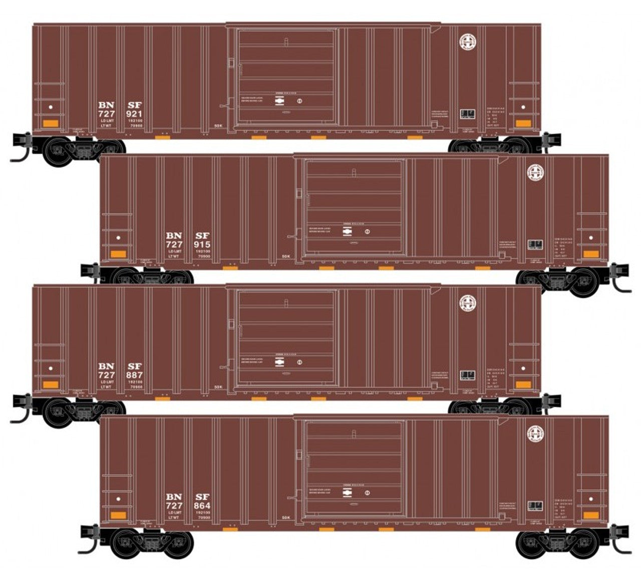 Micro-Trains 99300193 N BNSF 50' Rib Side Single Door Boxcar (Set of 4)