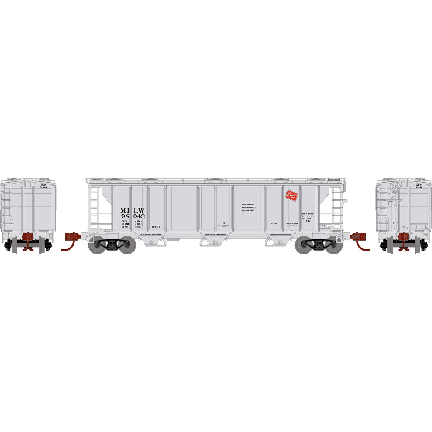 Athearn 28357 N Milwaukee Road PS-2 2893 3-Bay Covered Hopper #98043 LN/Box