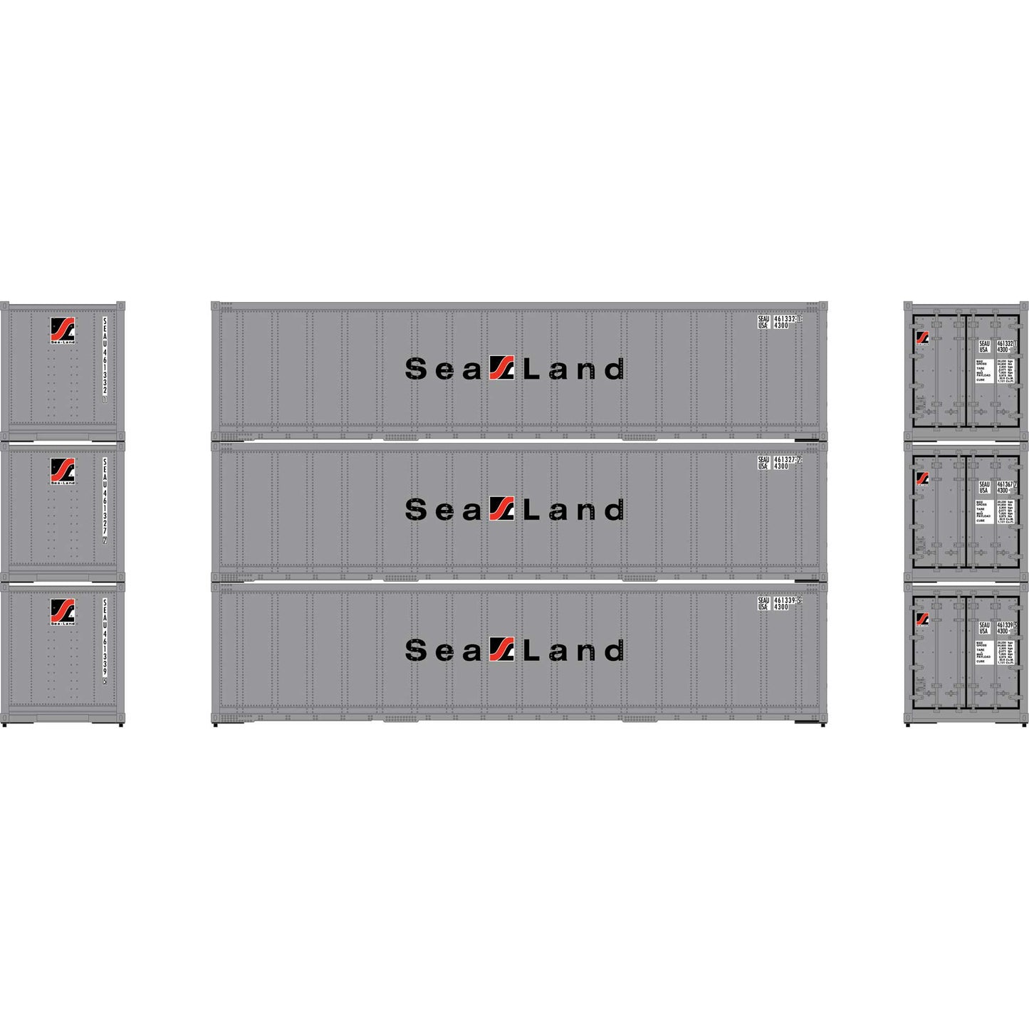 Athearn 63392 HO SEAU 40' Smooth Side Container #2 (Pack of 3)