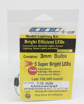 Evan Designs U32F 3mm Flashing Blue Bright Efficient LED (Pack of 5)
