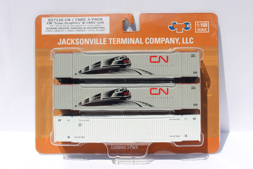 JTC Model Trains 537126 N CN & CICU 53' High Cube Container (Set of 3)