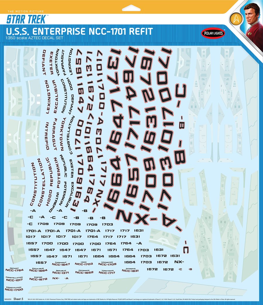 Polar Lights MKA050 1:350 Star Trek USS Enterprise NCC1701 Refit Aztec Decal Set