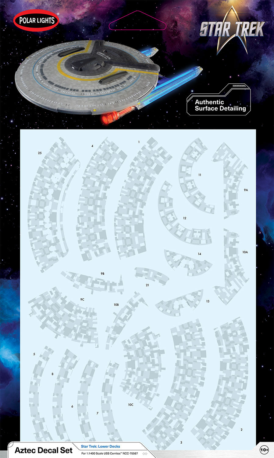 AMT 072 1:1400 Polar Lights Star Trek U.S.S. Cerritos Aztec Decal Set