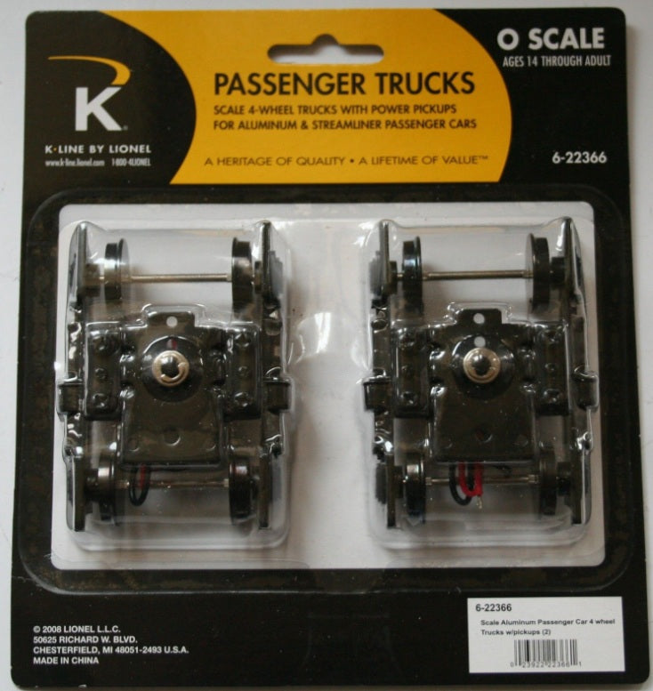 K-Line 6-22366 O Scale By Lionel Aluminum Passenger Car 4-Wheel Truck(Pack of 2)