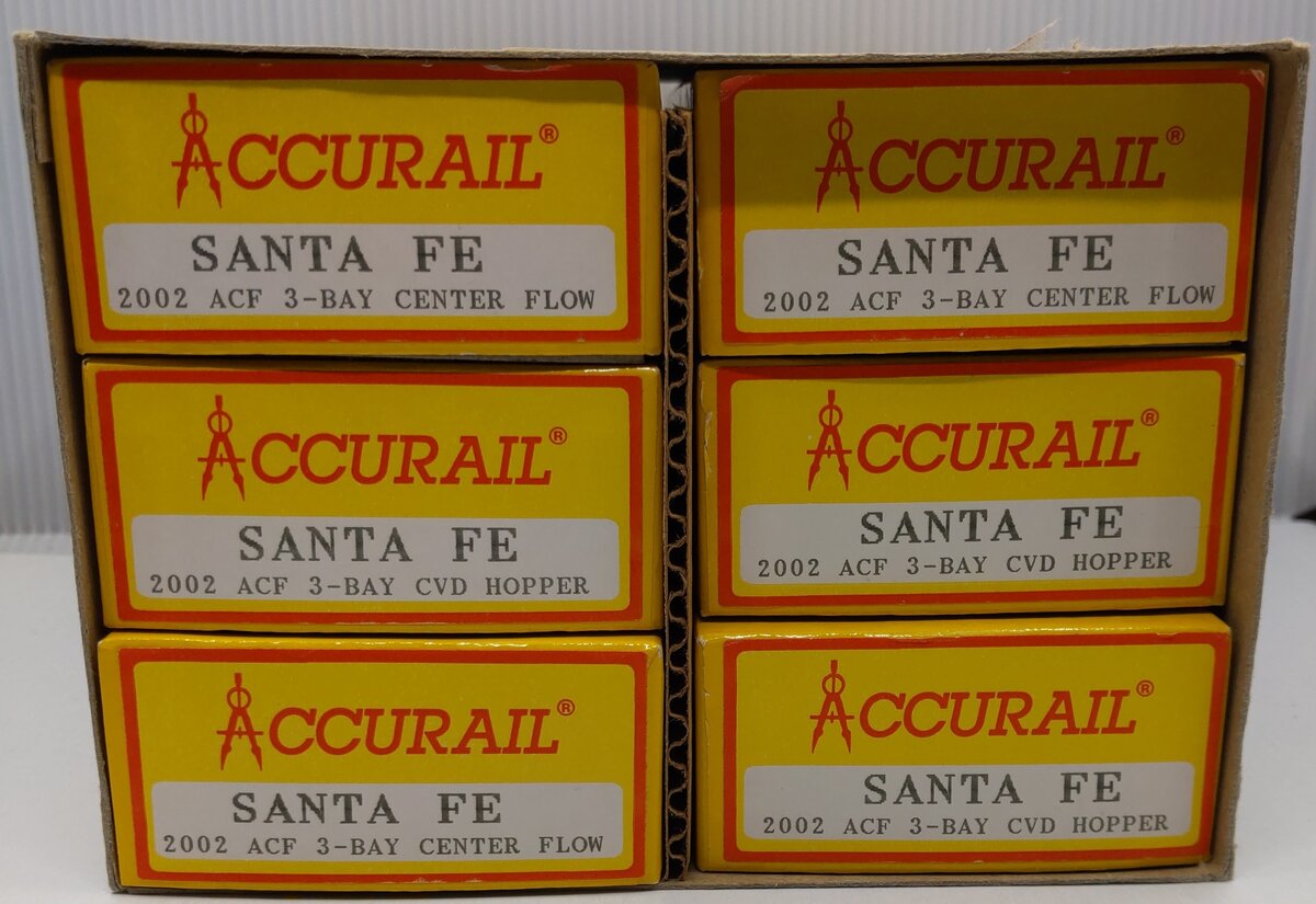 Accurail 2002 HO Scale Santa Fe ACF 3-Bay Center and Covered Hopper Cars (6)