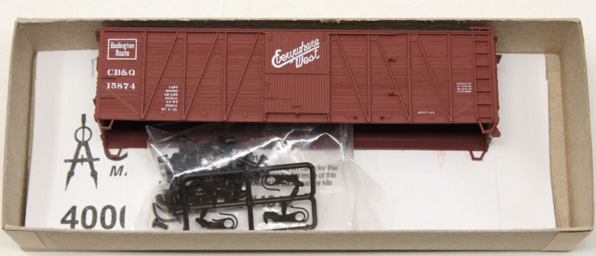 Accurail 4312 HO Chicago Burlington & Quincy 40' O.B. Box Mtl Ends # 15874 Kit