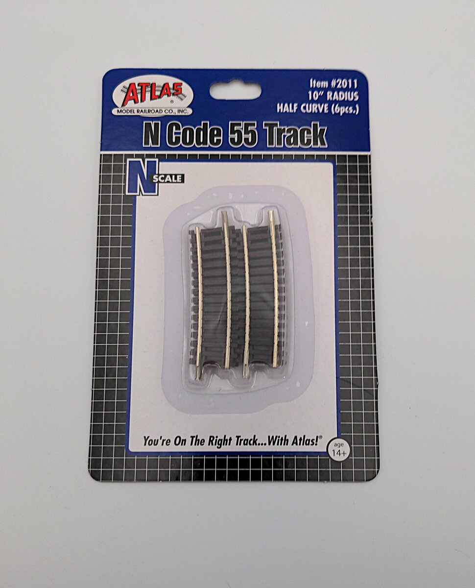 Atlas 2011 N Code 55 Nickel Silver 10" Radius Half Curved Track (Pack of 6)
