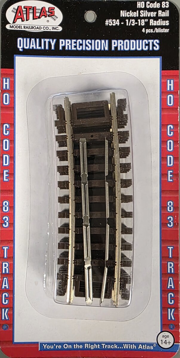 Atlas 0534 HO Code 83 Nickel Silver 1/3 18" Radius Curved Track (Pack of 4)