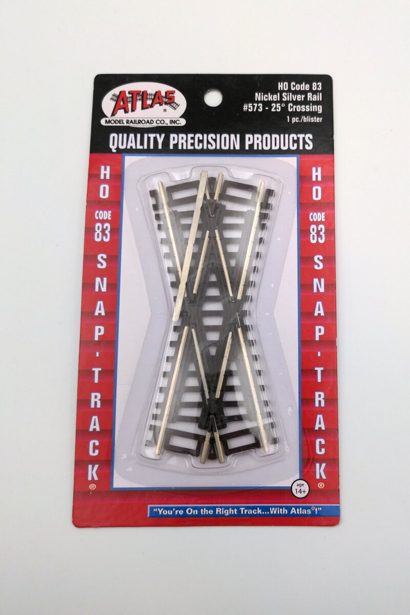 Atlas 573 HO Code 83 Nickel Silver Rail 25° Crossing Track