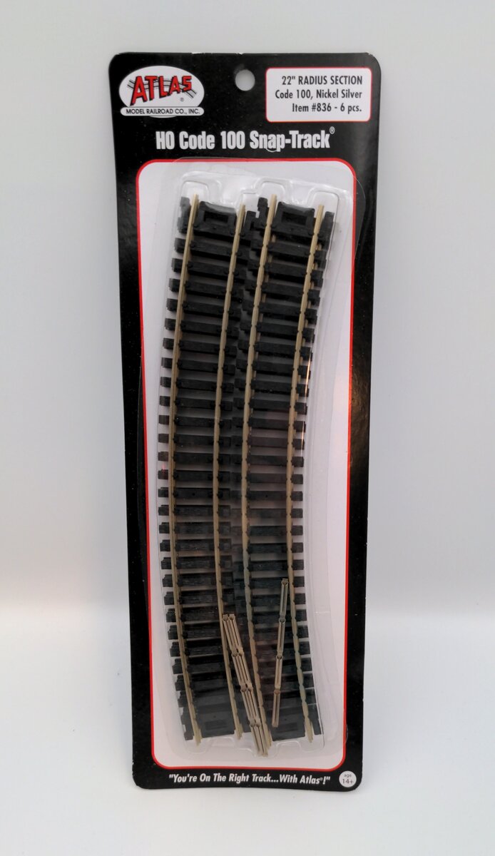 Atlas 836 HO Code 100 Nickel Silver 22" Radius Curved Snap Track (Pack of 6)