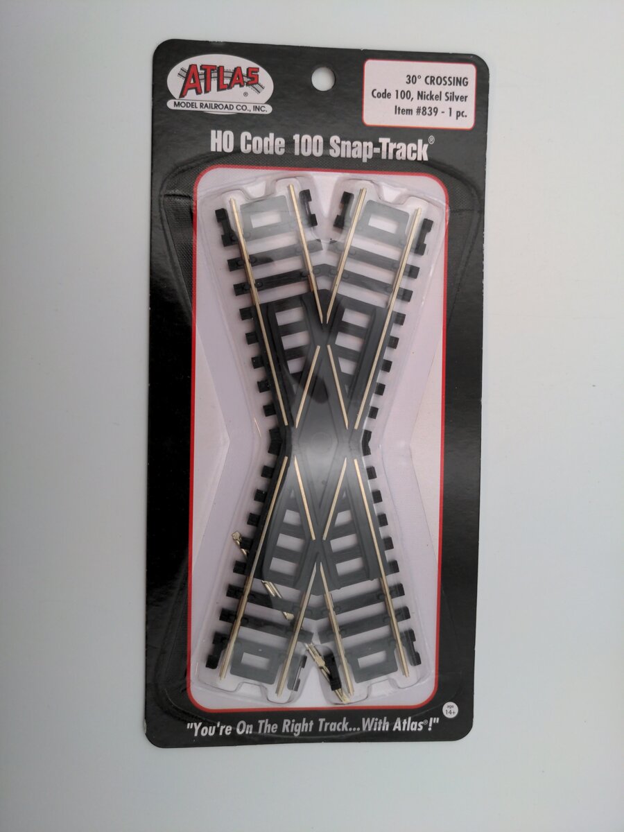 Atlas 839 HO Code 100 Nickel Silver 30° Crossing Snap-Track Crossing