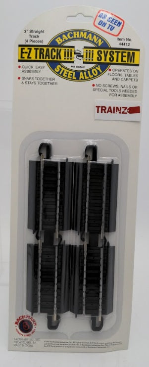 Bachmann 44412 HO Steel Alloy 3" Straight E-Z Track Sections (Pack of 4)