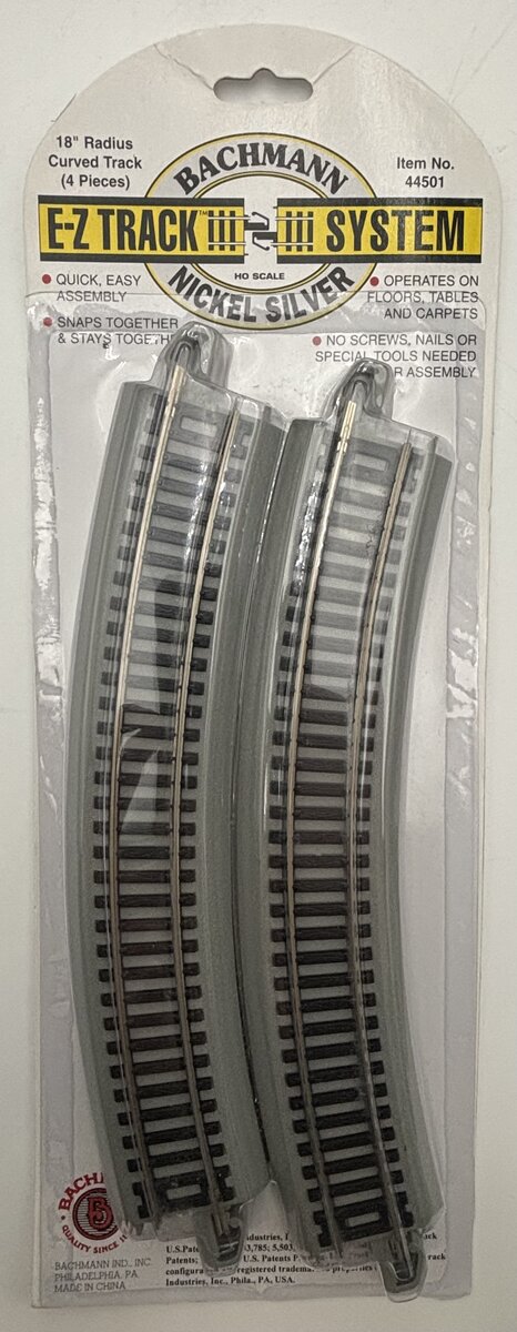 Bachmann 44501 HO Scale Nickel Silver 18" Radius Curved E-Z Track (Pack of 4)