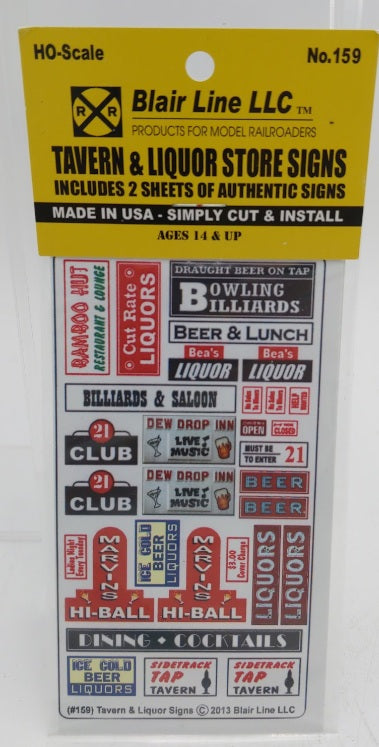 Blair Line 159 HO Scale Tavern & Liquor Store Signs Sheet (Pack of 2)