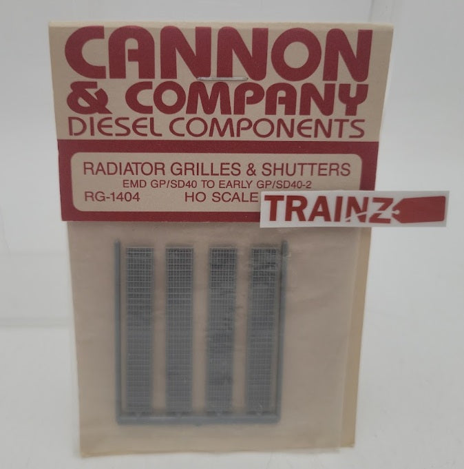 Cannon 1404 HO Scale Radiator Grilles & Shutters EMD GP/SD40 (Pack of 4)