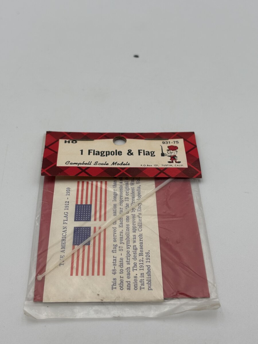 Campbell Scale Models 931 HO Scale United States Plastic Flagpole&Paper Flag Kit