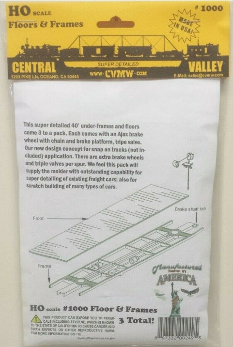 Central Valley Models 1000 HO Floors & Frames For 40' Freight Car Kit