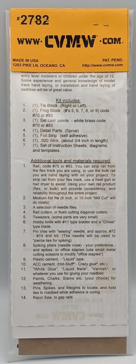 Central Valley Models 2782 HO Code 83 #7 Right Curvable Switch Turnout Kit