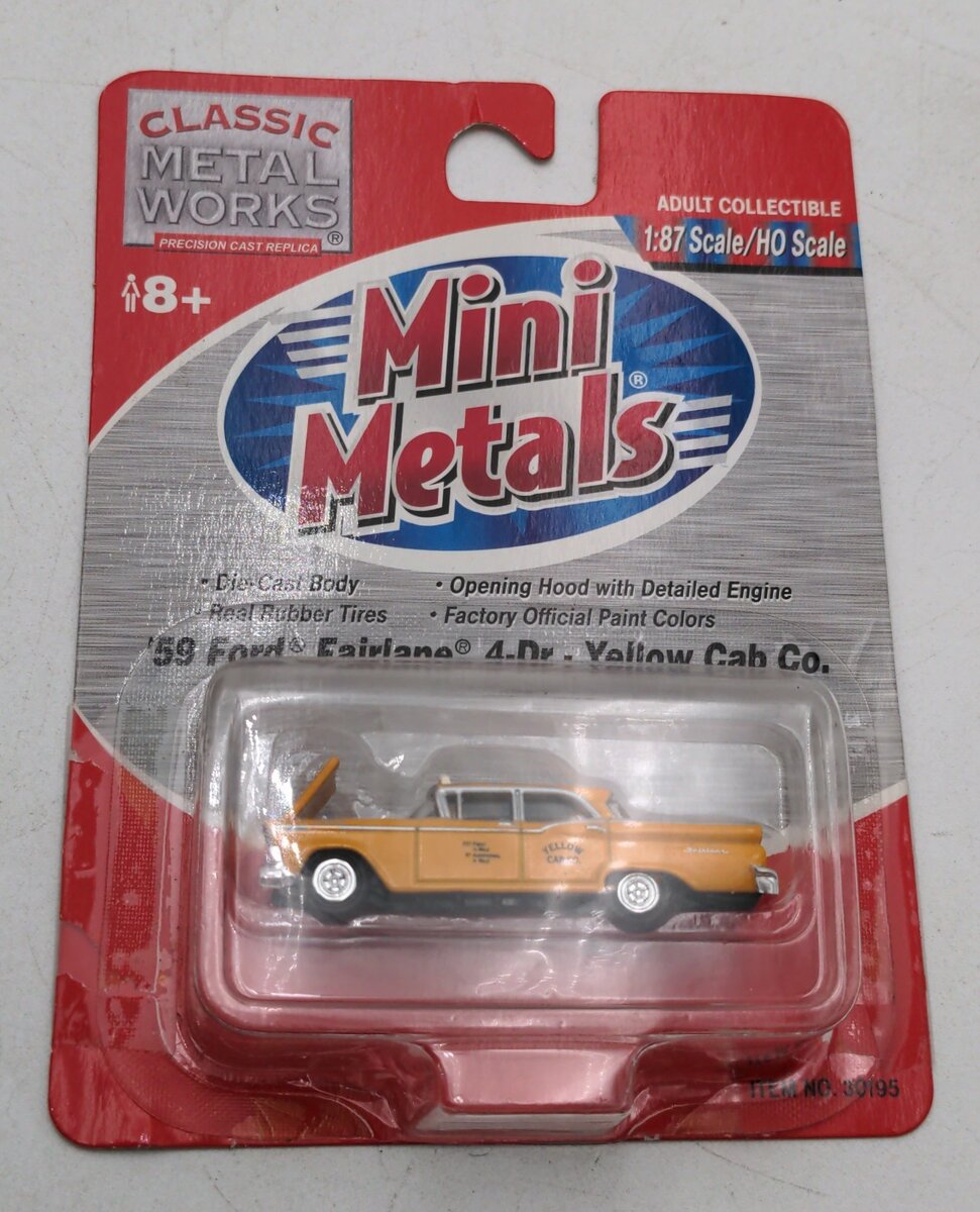 Classic Metal Works 30195 HO Mini Metals Yellow Cab Co '59 Ford Fairlane Car