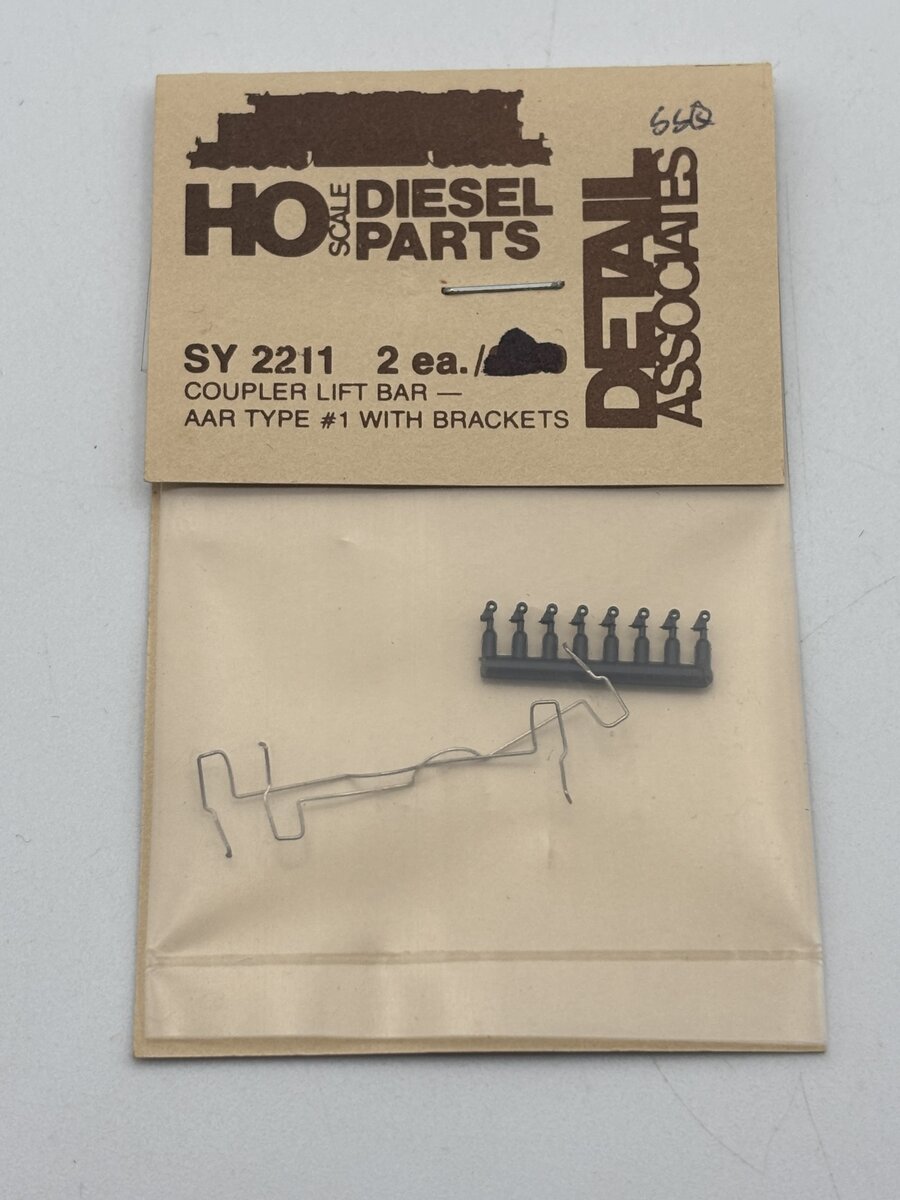 Detail Associates 2211 HO Coupler Lift Bars AAR Type 1 Bar & Brackets (Set of 2)