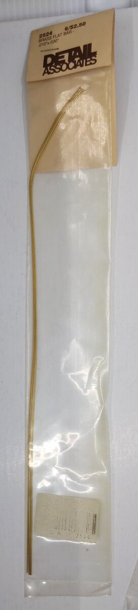 Detail Associates 2524 HO .010 x .030" Brass Flat Bar Brass Flat Bar (Pack of 6)