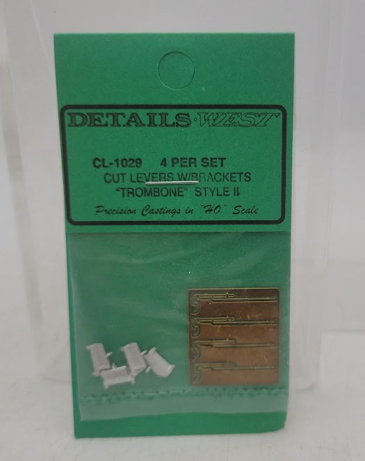 Details West 235-1029 HO Scale Style II Trombone Cut Lever w/Bracket (Pack of 4)