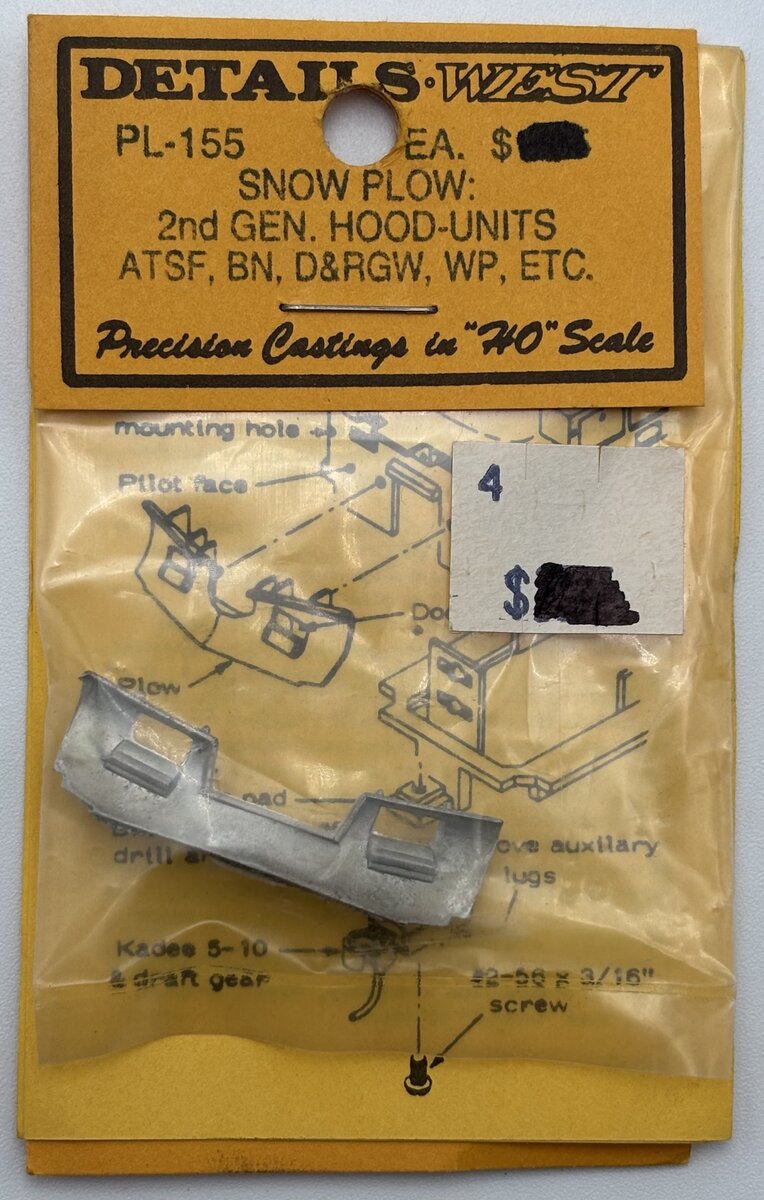 Details West PL-155 HO Scale Low Profile Snow Plow for 2nd Gen Hood Units