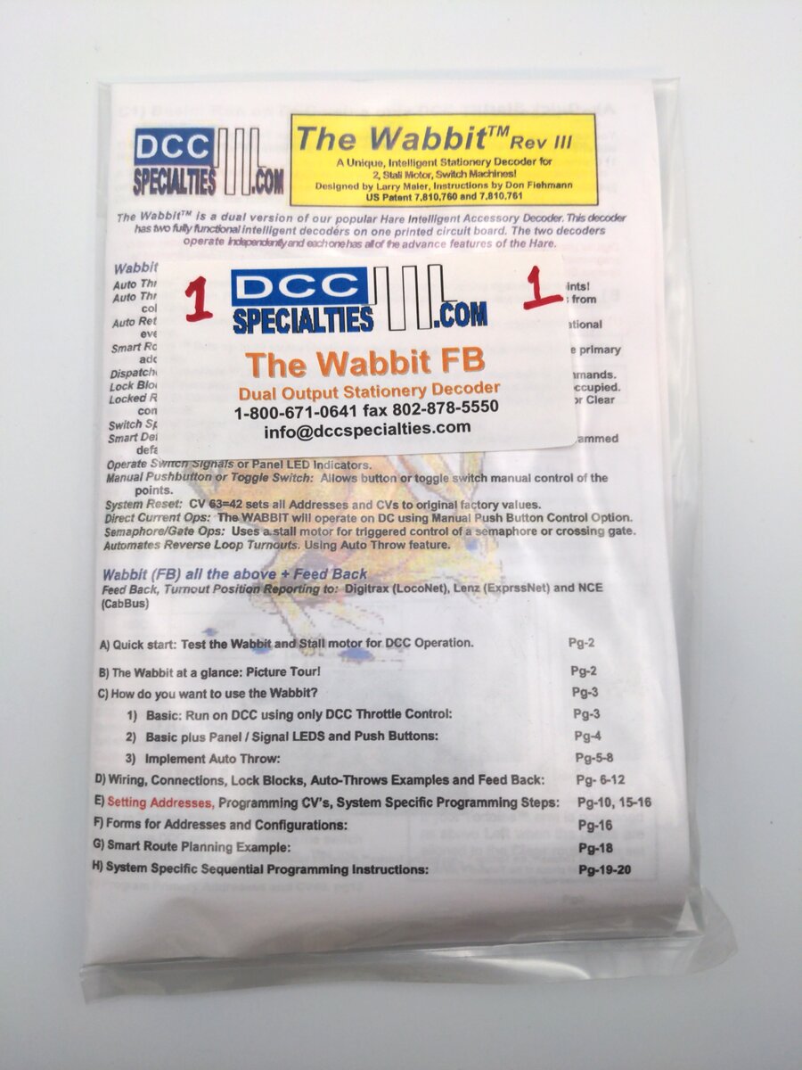 DCC Specialties WABBIT Dual Output Stationary Decoder For DCC