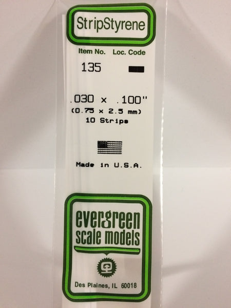 Evergreen Scale Models 135 .030" x .100" x 14" Polystyrene Strips (Pack of 10)