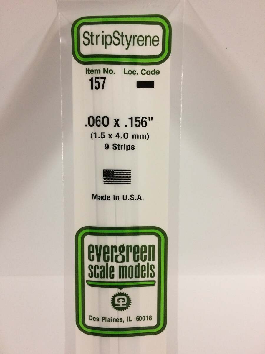 Evergreen Scale Models 157 .060" x .156" x 14" Polystyrene Strips (Pack of 9)