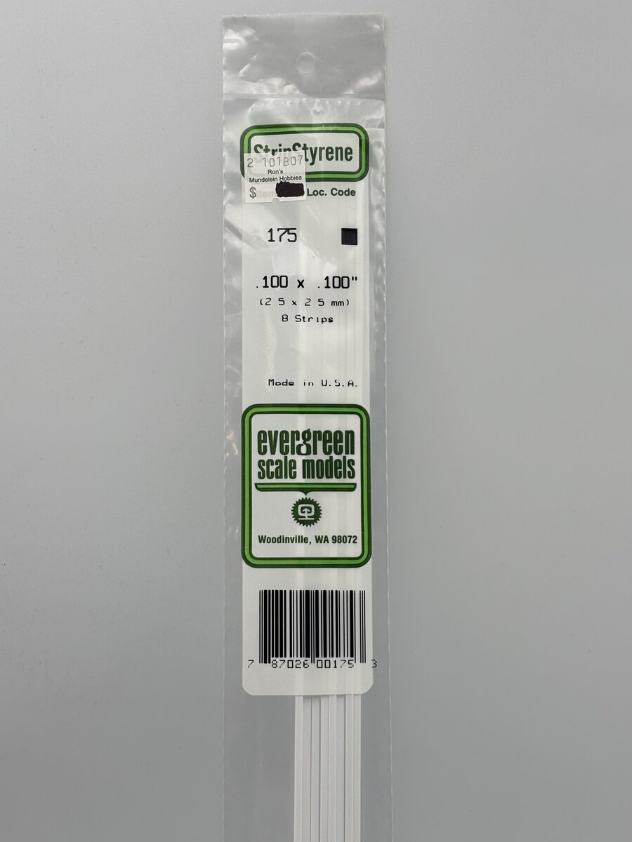 Evergreen Scale Models 175 .100" x .100" x 14" Polystyrene Strips (Pack of 8)