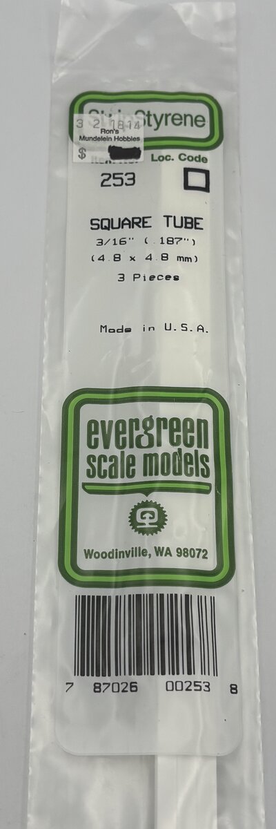Evergreen Scale Models 253 4.8 x 4.8mm Polystyrene Square Tubing (Pack of 3)