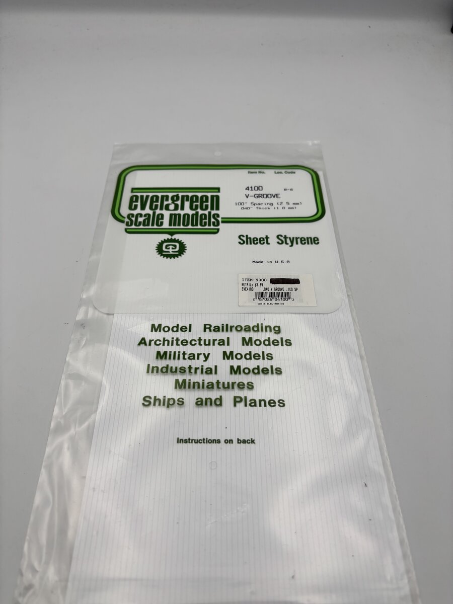 Evergreen Scale Models 4100 .040" x .100 x 6" x 12" Polystyrene V-Groove Siding