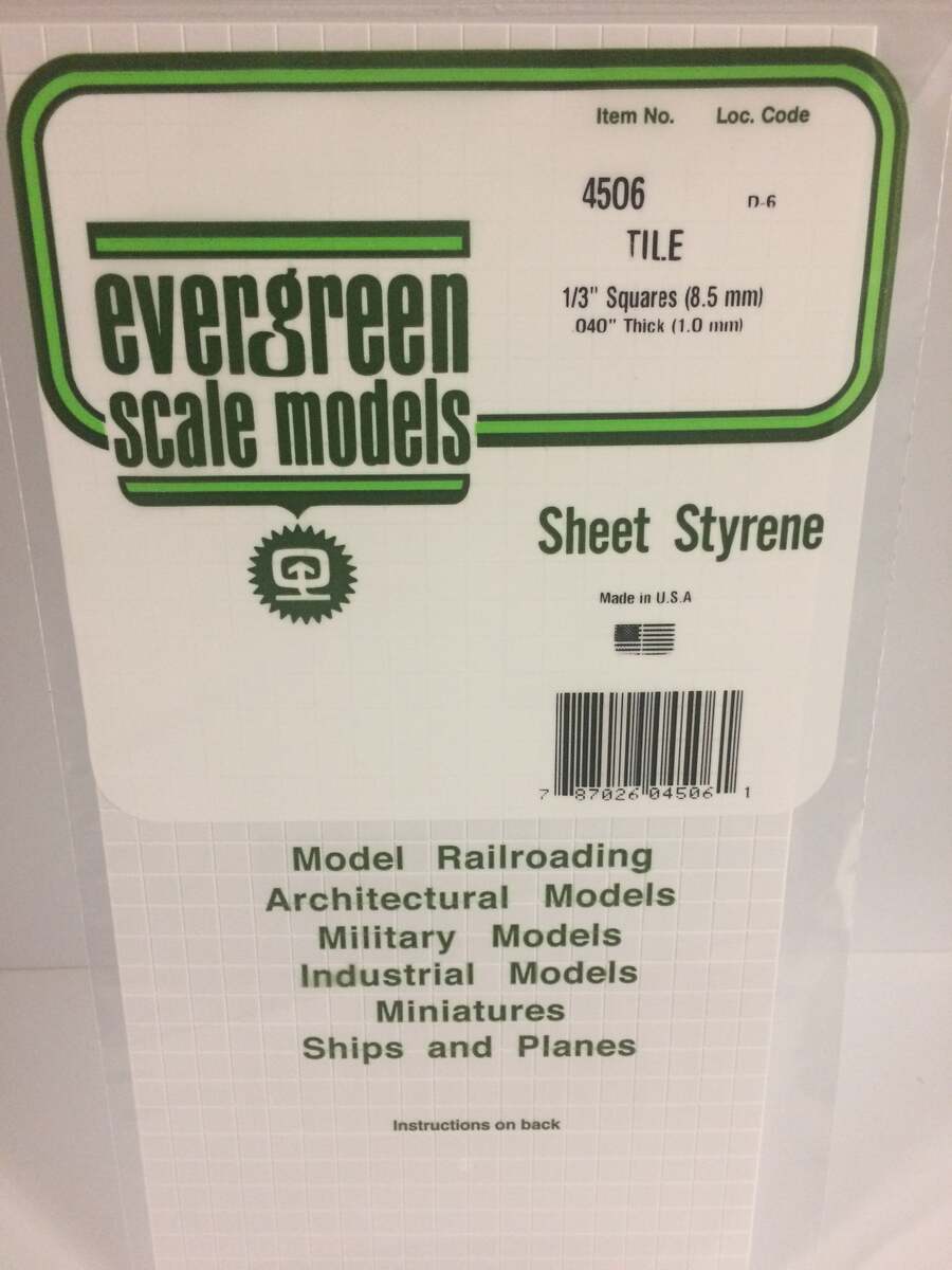 Evergreen Scale Models 4506 1/3" x 1/3" x 6" x 12" Polystyrene Square Tile
