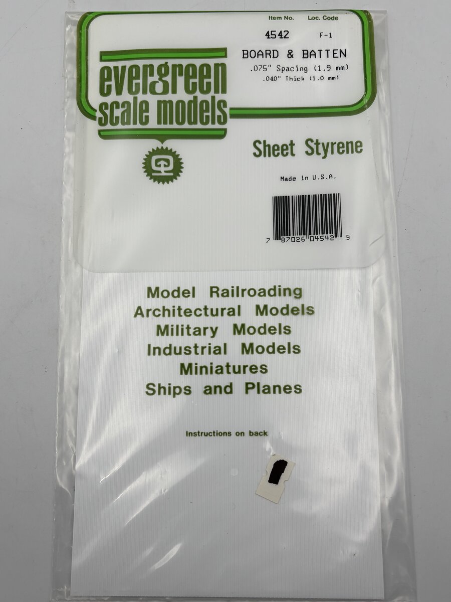 Evergreen Scale Models 4542 .040" x .075" x .015" Board & Batten Siding