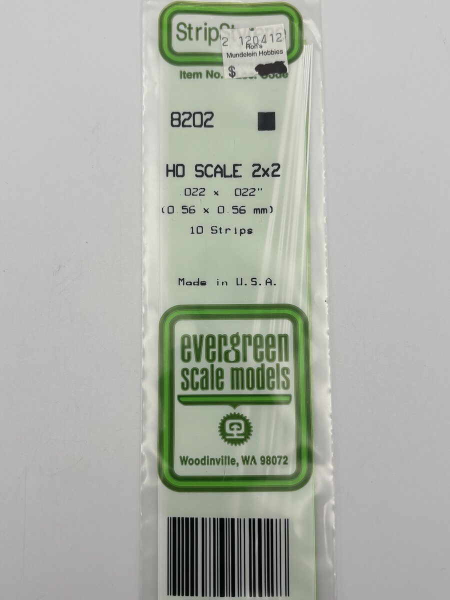 Evergreen Scale Models 8202 HO .022" x .022" x 14" Strips (Pack of 10)