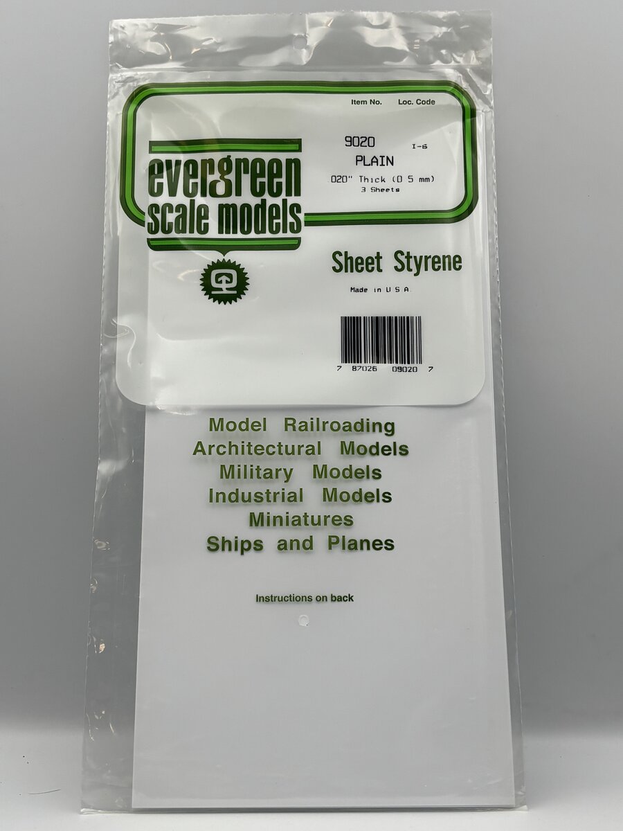 Evergreen Scale Models 9020 .020" x 6" x 12" Polystyrene Sheets (Pack of 3)