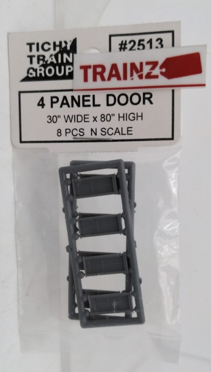 Tichy 2513 N Scale 4-Panel Doors 30" Wide x 80" High (Pack of 8)