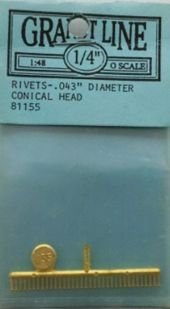 Grandt Line 81155 O 1:48 Diameter .043" Conical Head Brass Rivets Conical Head
